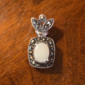 Vintage 1970s Sterling Silver 925, Marcasite & Opal Slide Pendant